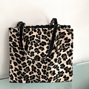Fuzzy White Cheetah Bag